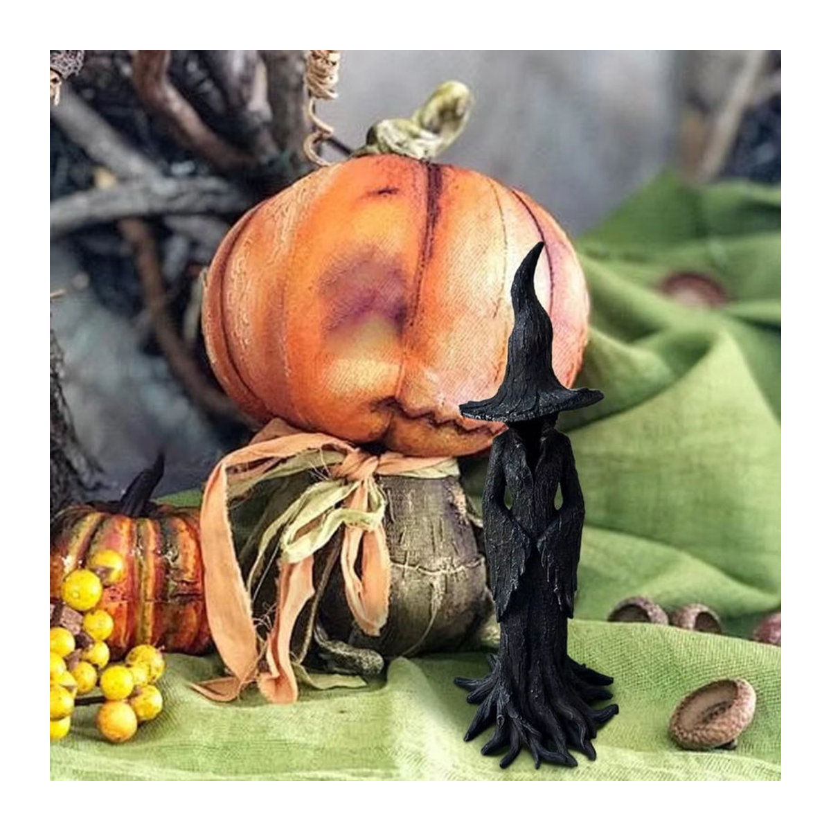 Cracker Barrel Hexe Statue Gothic Figur aus Kunstharz in Schwarz als Retro Zauberer Dekoration und Halloween Sammlerstück - Bild 5