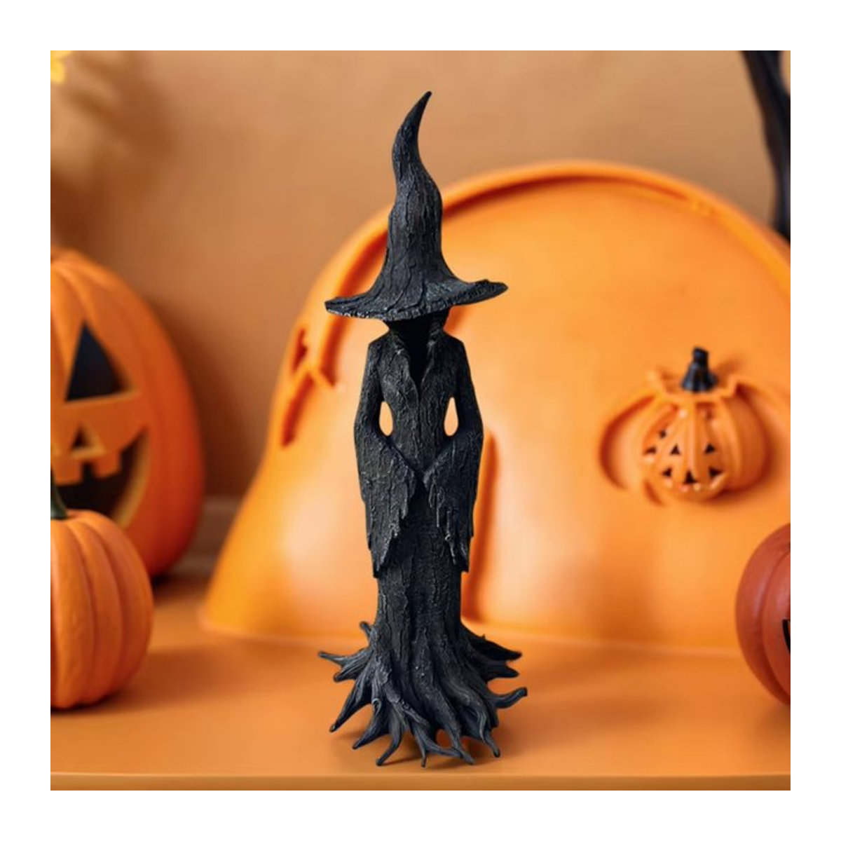 Cracker Barrel Hexe Statue Gruselige Gothic Figur aus Kunstharz in Schwarz für Halloween Deko - Bild 1