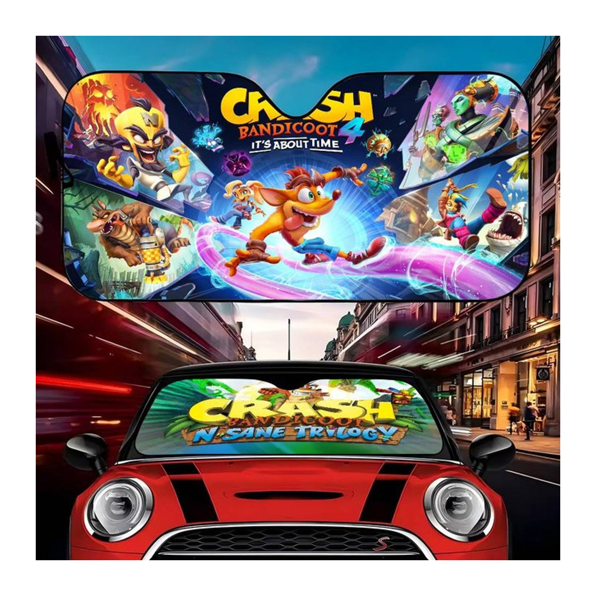 Crash Bandicoot Auto-Sonnenschutz für Limousinen und SUVs, mehrfarbig, rechteckig - Bild 1