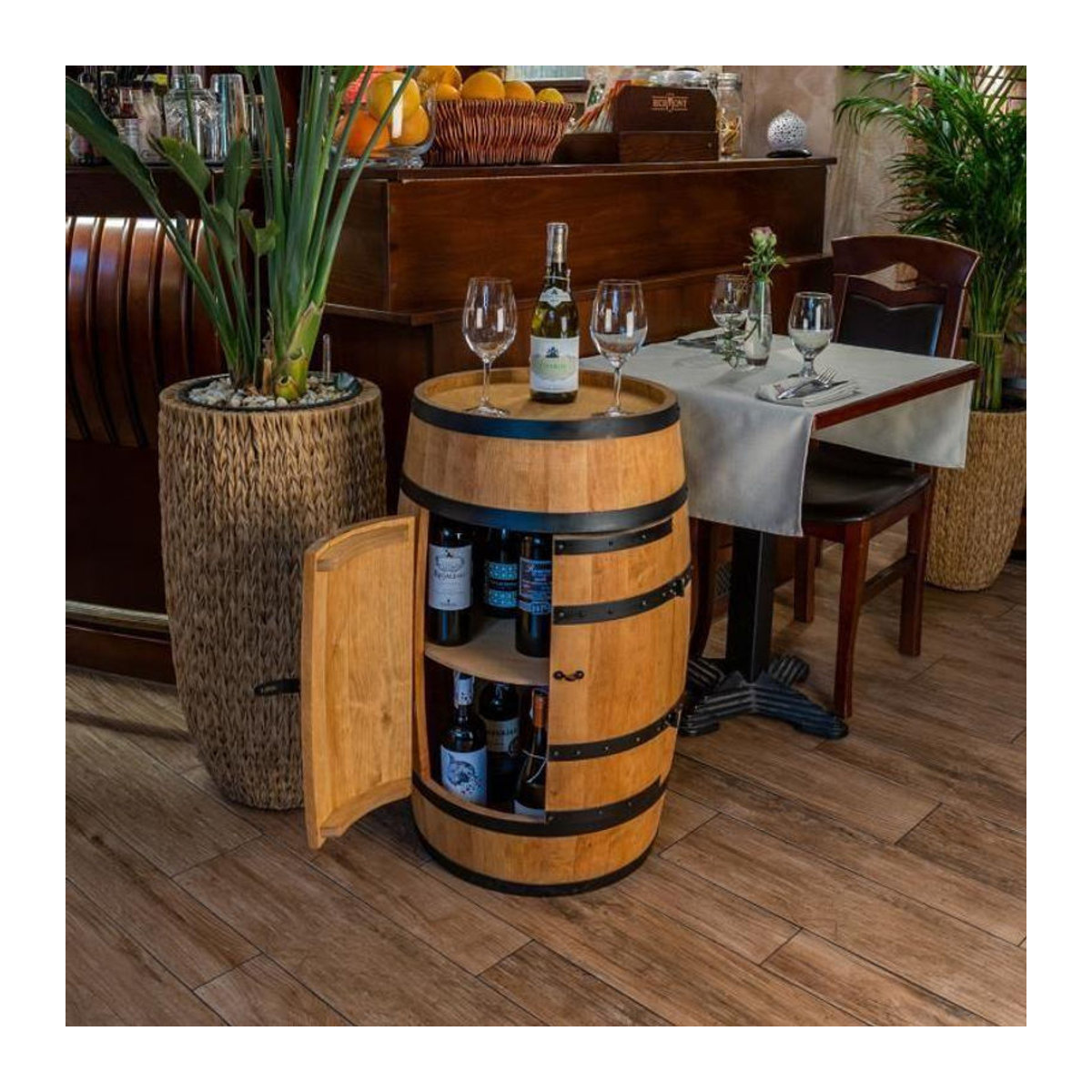 Creative Cooper Weinregal Holzfass mit Türen in Eiche Braun im Landhausstil B: 80 cm, T: 50 cm - Bild 2