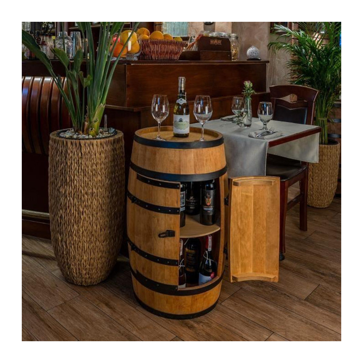 Creative Cooper Weinregal Holzfass mit Türen in Eiche Braun im Landhausstil B: 80 cm, T: 50 cm - Bild 3
