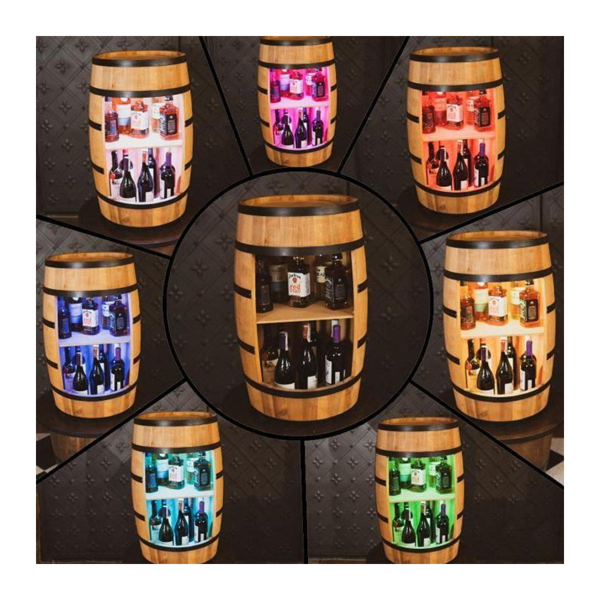CreativeCooper Weinregal Tonneau aus Eichenholz mit 7-farbiger LED-Beleuchtung in Braun, Breite: 80 cm - Bild 1