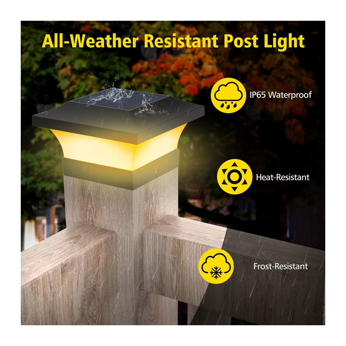 Crepow Solar-Pfostenkappenleuchten aus Kunststoff in Schwarz für 4 x 4 Holzpfosten, moderne wasserdichte LED-Zaunleuchten für den Außenbereich und Garten - Bild 4