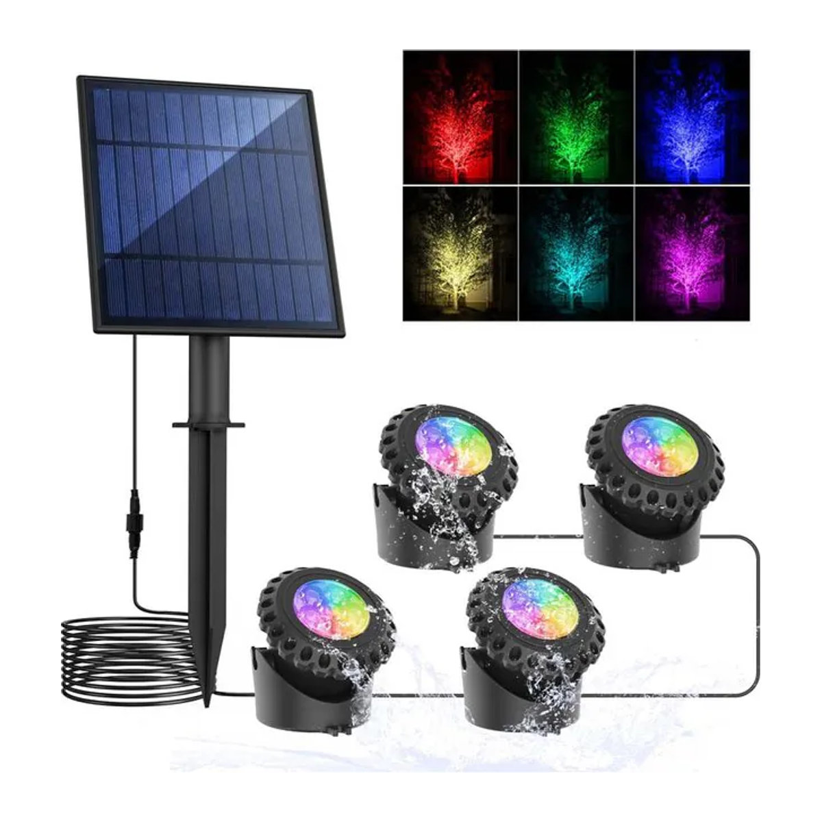 Crepow Solar Unterwasser RGB LED Licht IP68 für Teich und Aquarium in Bunt - Bild 1