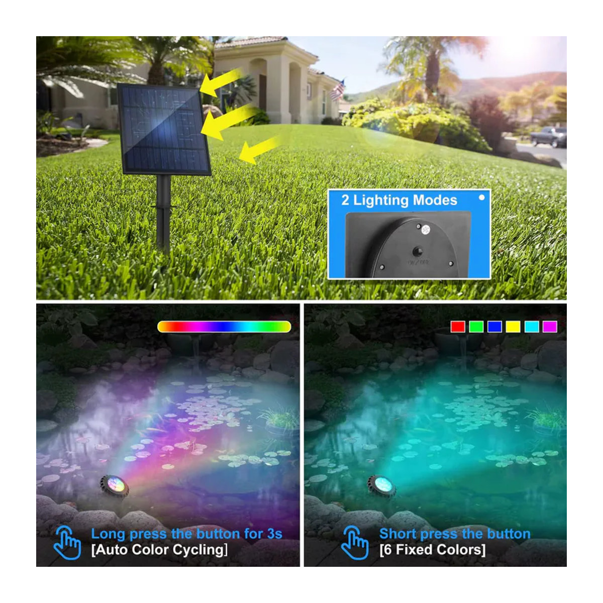 Crepow Solar Unterwasser RGB LED Licht IP68 für Teich und Aquarium in Bunt - Bild 2