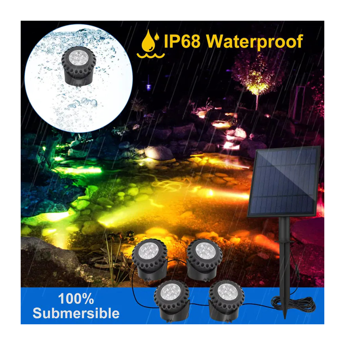 Crepow Solar Unterwasser RGB LED Licht IP68 für Teich und Aquarium in Bunt - Bild 3