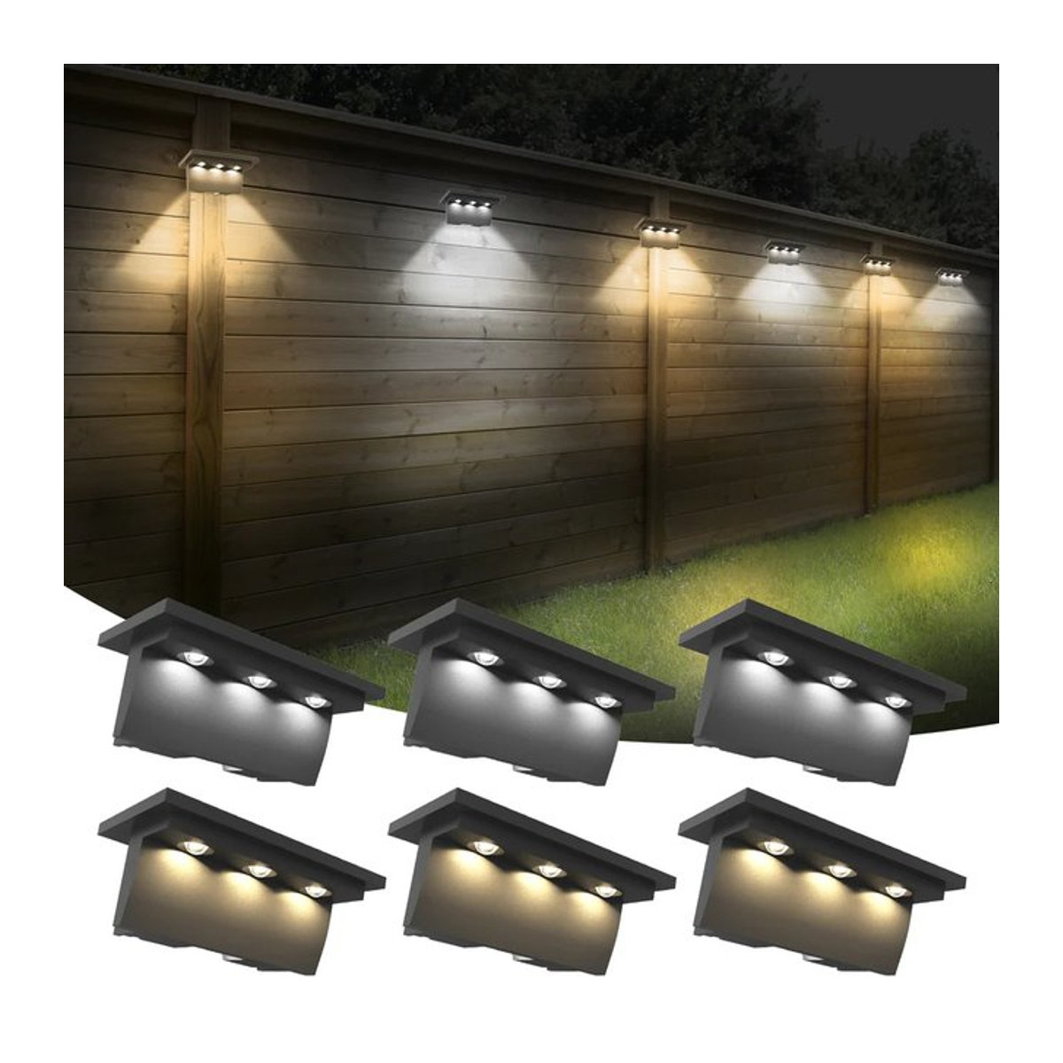 Crepow Solar-Zaunleuchte RGB Wandleuchte für Garten und Terrasse in Schwarz mit Warmweiß und Bunt - Bild 1