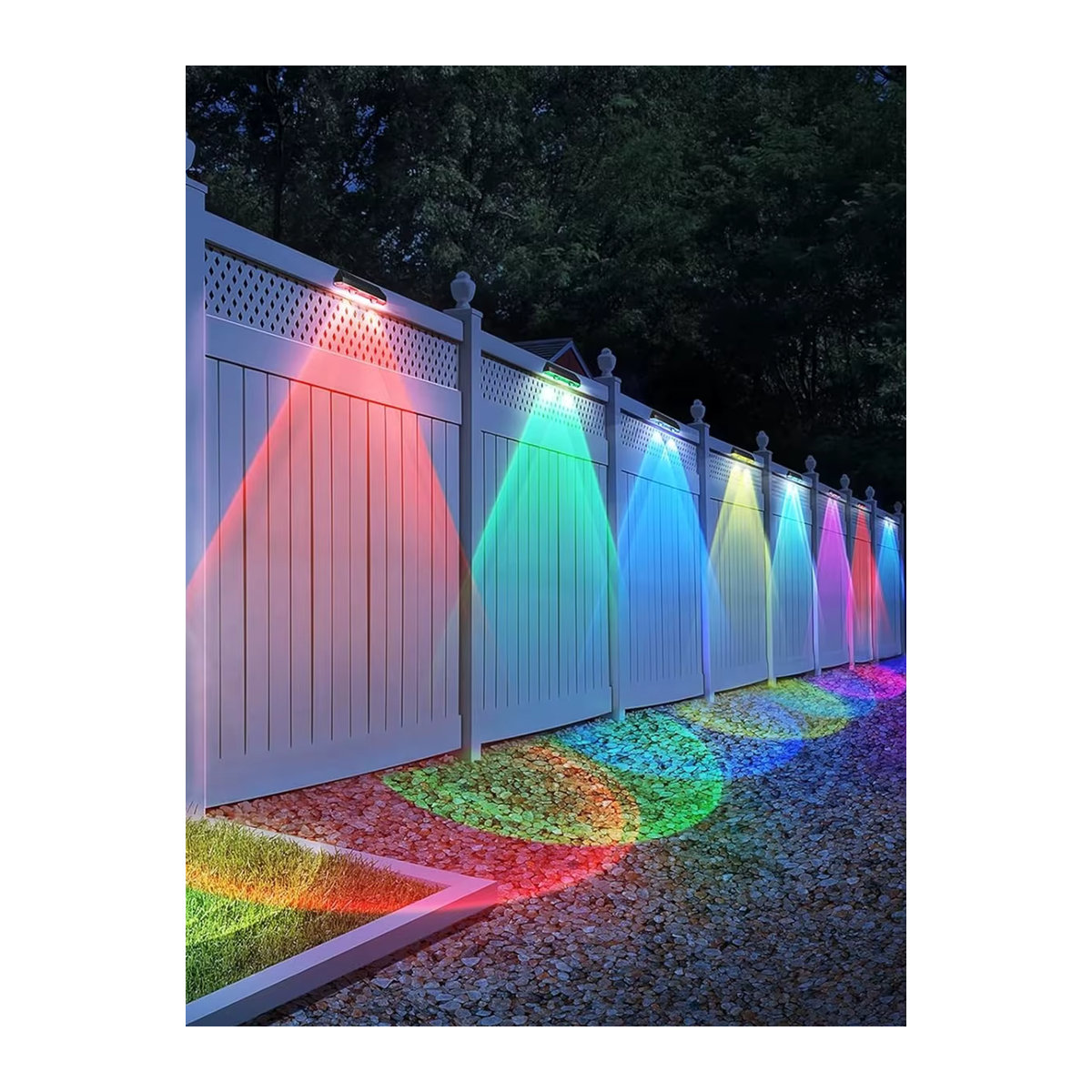 Crepow Solar Zaunleuchten im 4er-Set mit RGB Farbwechsel, IP65 wasserdichte LED Gartenlampen für Garten, Hof und Treppen in Bunt - Bild 6