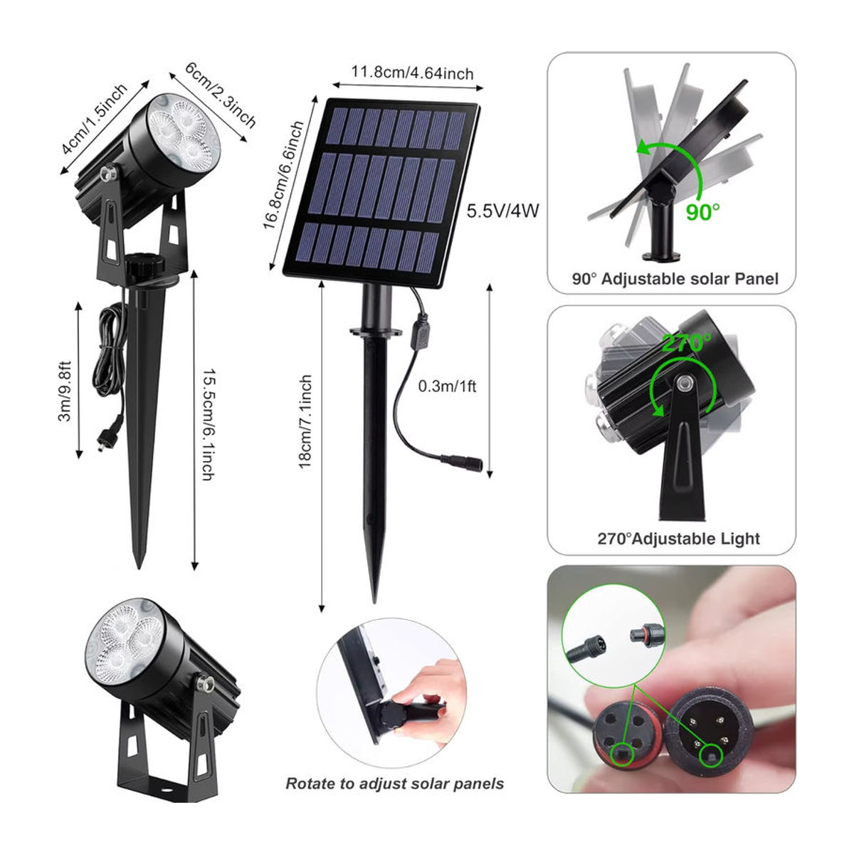 Crepow Solarleuchte LED Outdoor Garten Scheinwerfer Kaltweiß Schwarz IP65 Wasserdicht Minimalistisch - Bild 2