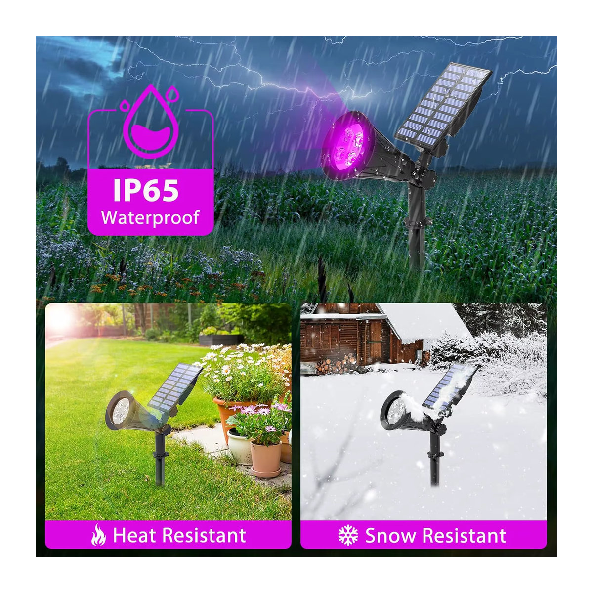 Crepow Solarleuchte mit 4 LED für Garten und Outdoor, Schwarz, IP65 wasserdicht - Bild 5