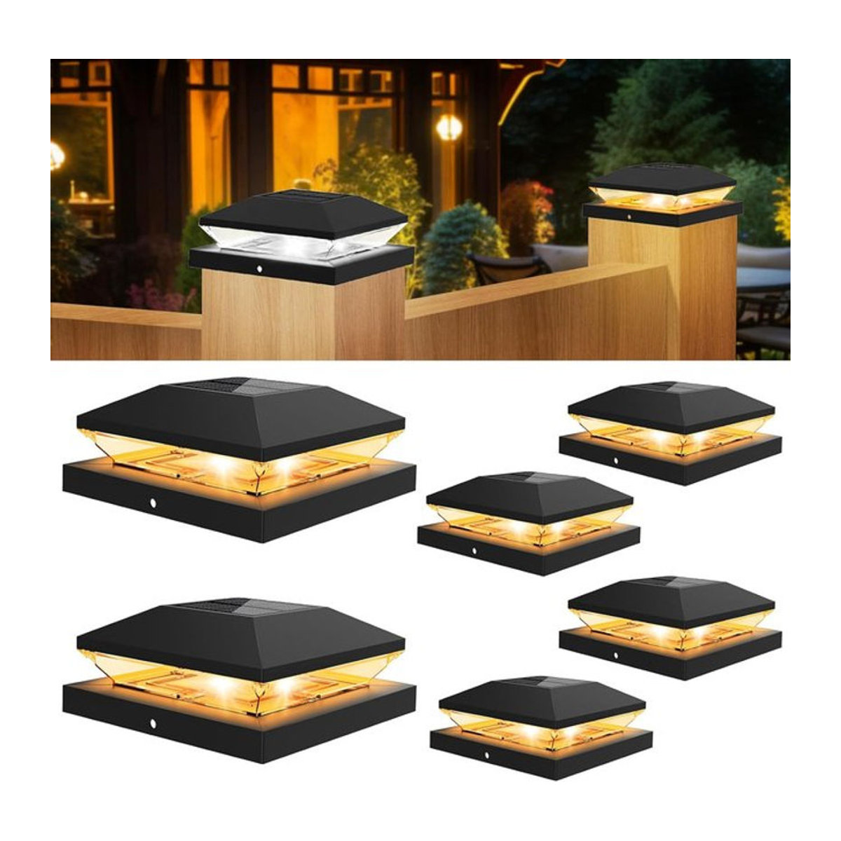 Crepow Solarleuchte Set 2 Stück Modern LED Säulenlicht Schwarz IP65 Wasserdicht für Garten Zaun und Terrasse - Bild 1