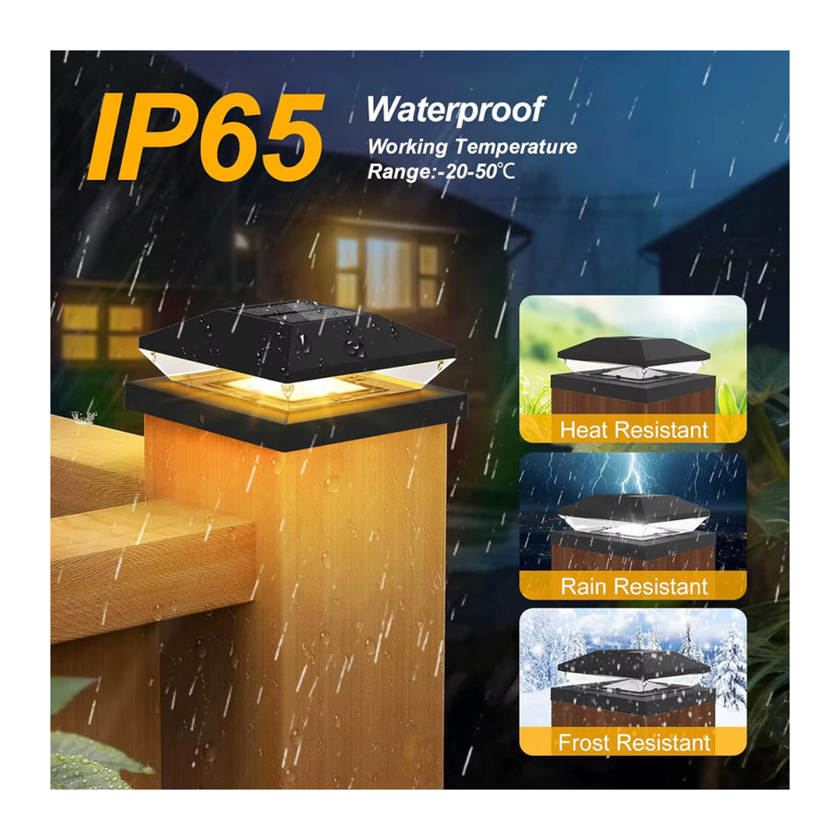 Crepow Solarleuchte Set 2 Stück Modern LED Säulenlicht Schwarz IP65 Wasserdicht für Garten Zaun und Terrasse - Bild 2
