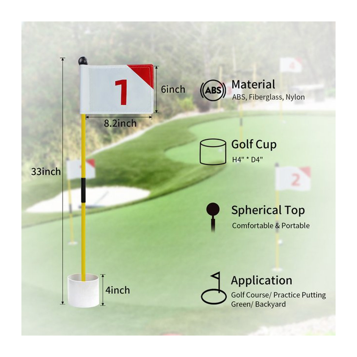 CRESTGOLF Golf Putting Green Flag und Hole Cup Set mit 2 Fiberglas Flaggenstangen in Rot und Weiß - Bild 1