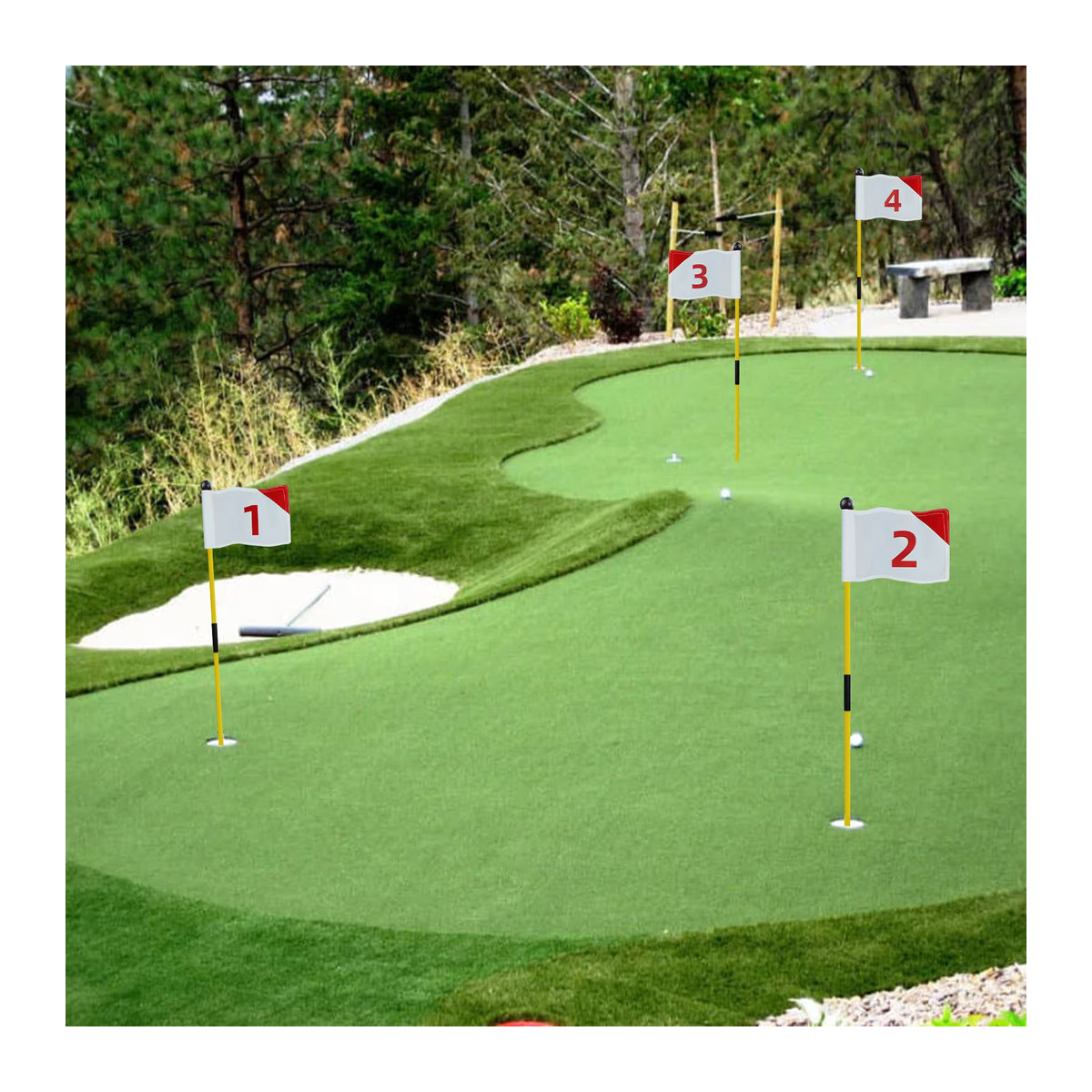 CRESTGOLF Golf Putting Green Flag und Hole Cup Set mit 2 Fiberglas Flaggenstangen in Rot und Weiß - Bild 3