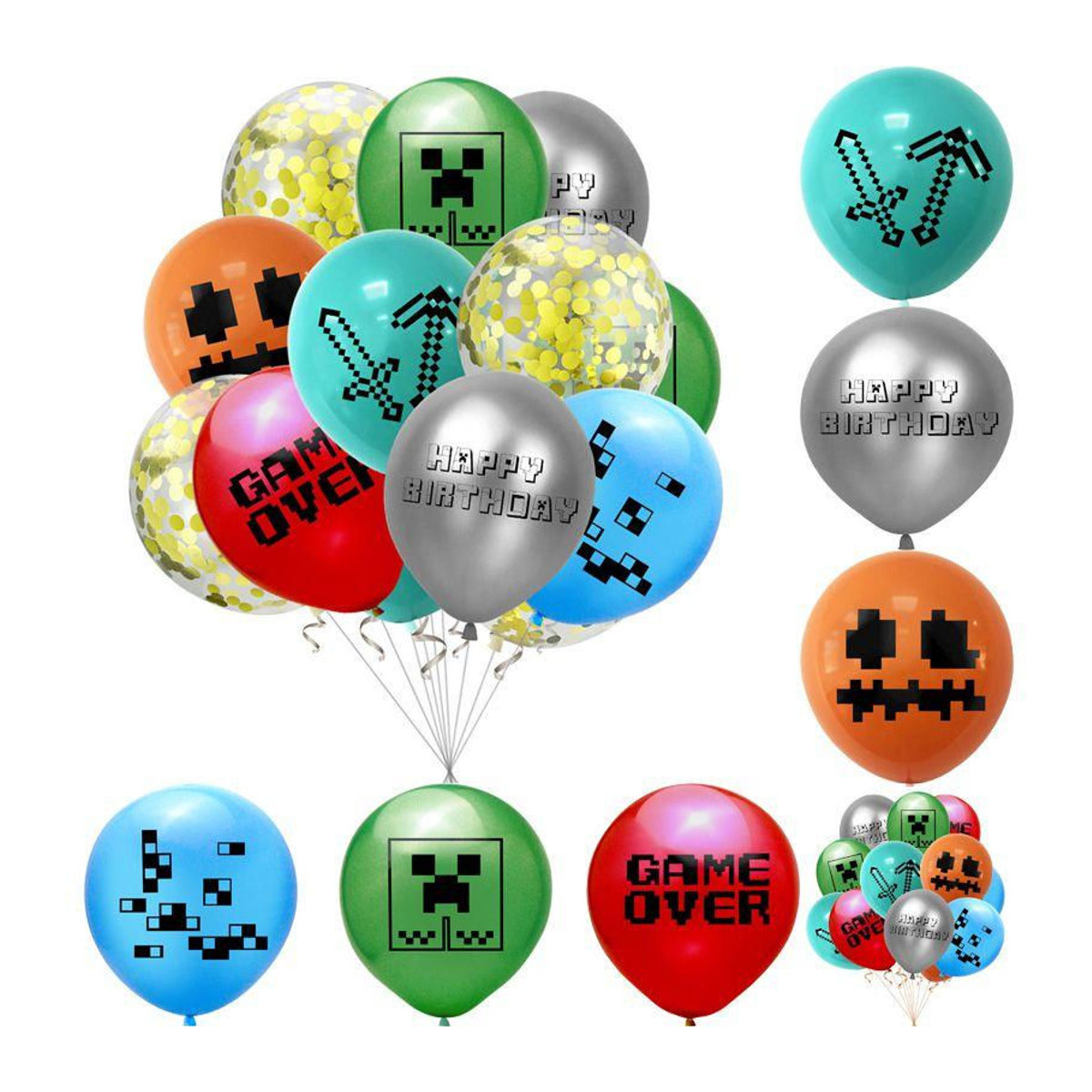 CrimsonCraft Minecraft Pixel Geburtstag Latexballons für Kinder, Grün, 10 Stück, Durchmesser: 30,48 cm - Bild 2