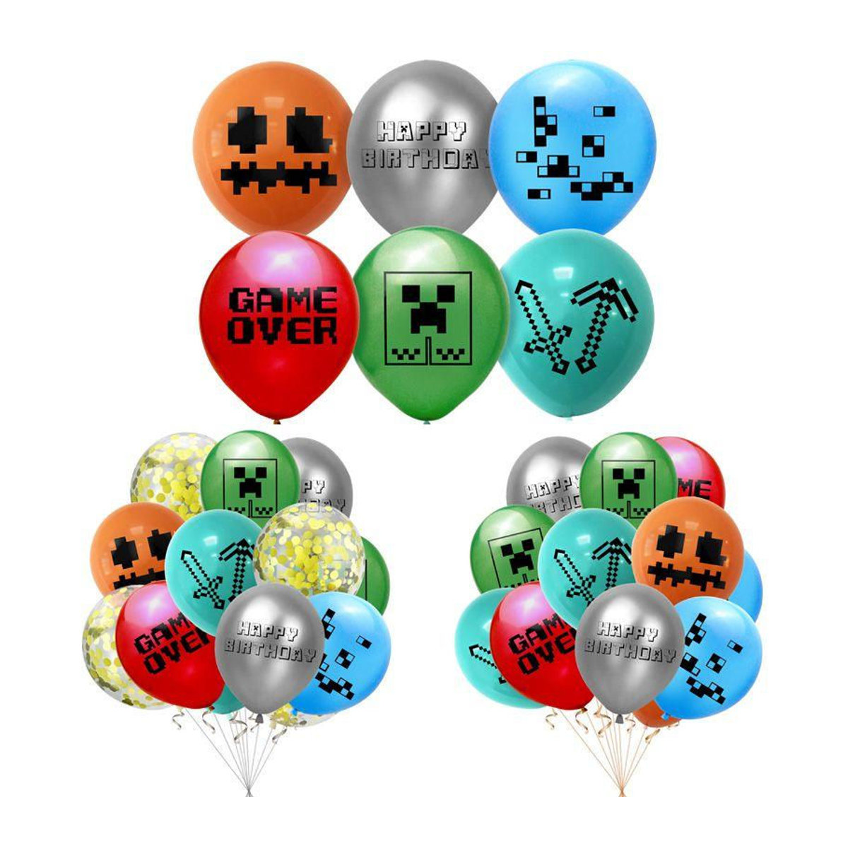 CrimsonCraft Minecraft Pixel Geburtstag Latexballons für Kinder, Grün, 10 Stück, Durchmesser: 30,48 cm - Bild 8