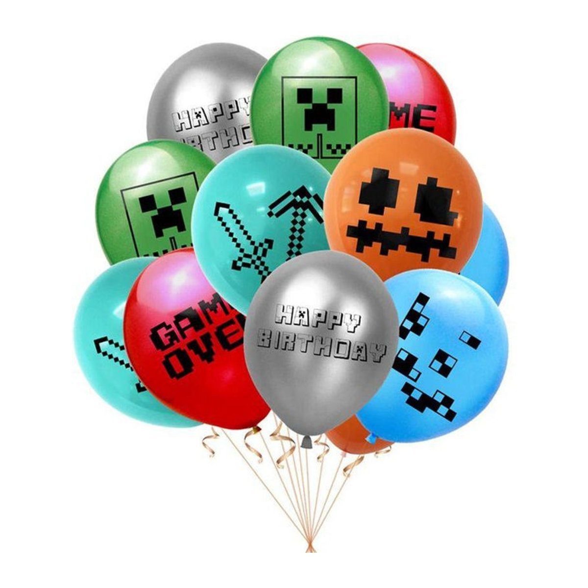 CrimsonCraft Minecraft Pixel Geburtstag Latexballons Set für Kinder, 12 Stück, Mehrfarbig, Durchmesser: 30,48 cm - Bild 1