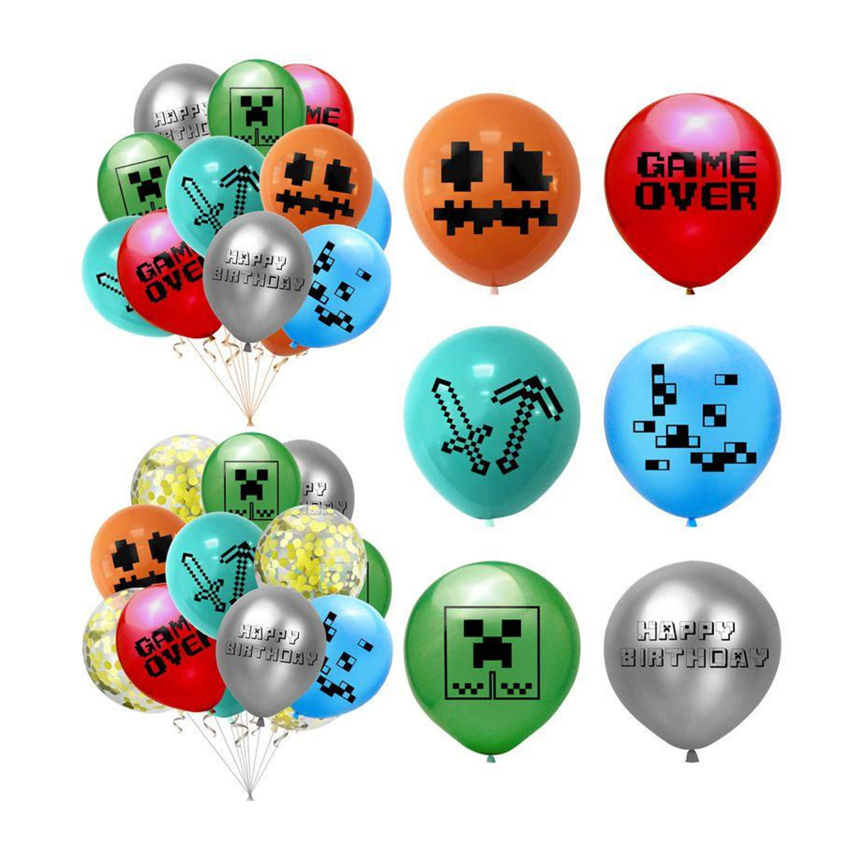 CrimsonCraft Minecraft Pixel Geburtstag Latexballons Set für Kinder, 12 Stück, Mehrfarbig, Durchmesser: 30,48 cm - Bild 4