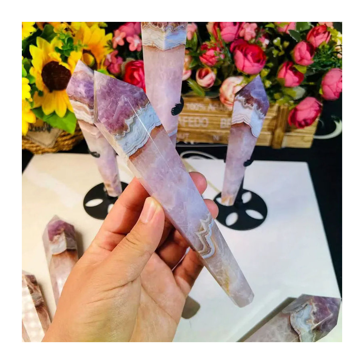 CrystalHola Amethyst-Spitzenachat-Stab in Lila mit Crazy Lace als abstrakte Dekoration, B/T/H: 12,5 x 12,5 x 12,5 cm - Bild 4