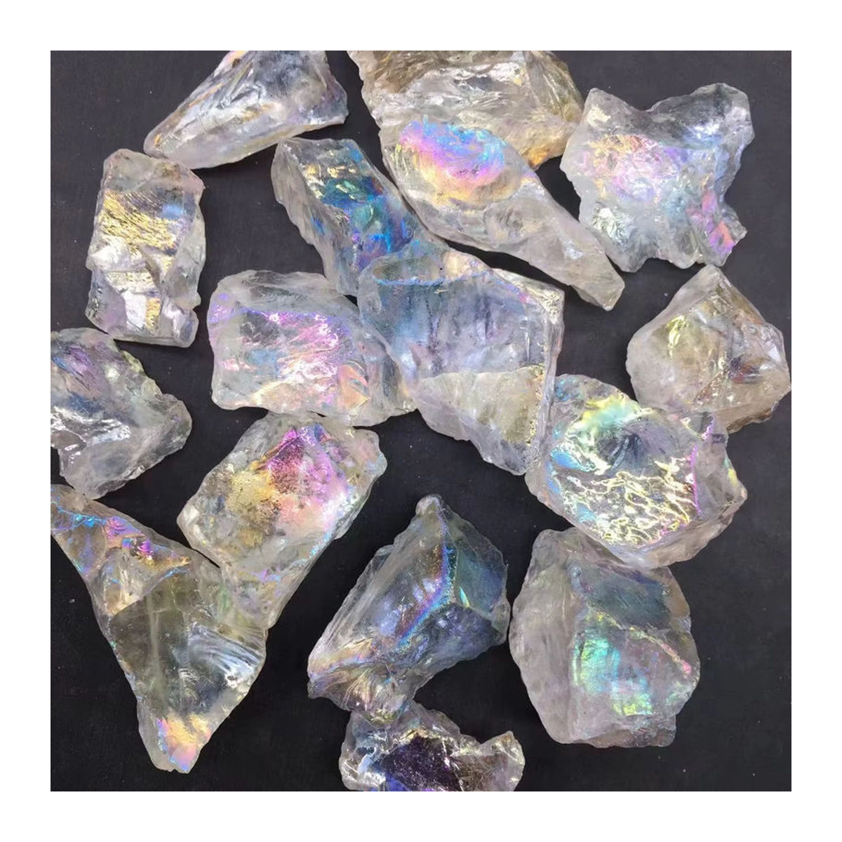 CrystalHola Angel Aura Quarz Stein, roher Regenbogen Quarz in mehrfarbig, unregelmäßige Form zur Dekoration und für dein Handwerk - Bild 2
