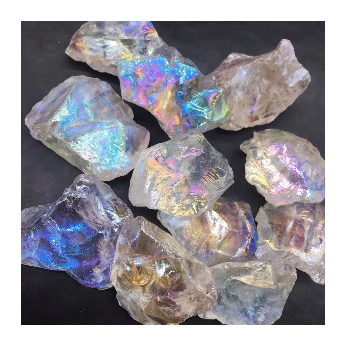 CrystalHola Angel Aura Quarz Stein, roher Regenbogen Quarz in mehrfarbig, unregelmäßige Form zur Dekoration und für dein Handwerk - Bild 3
