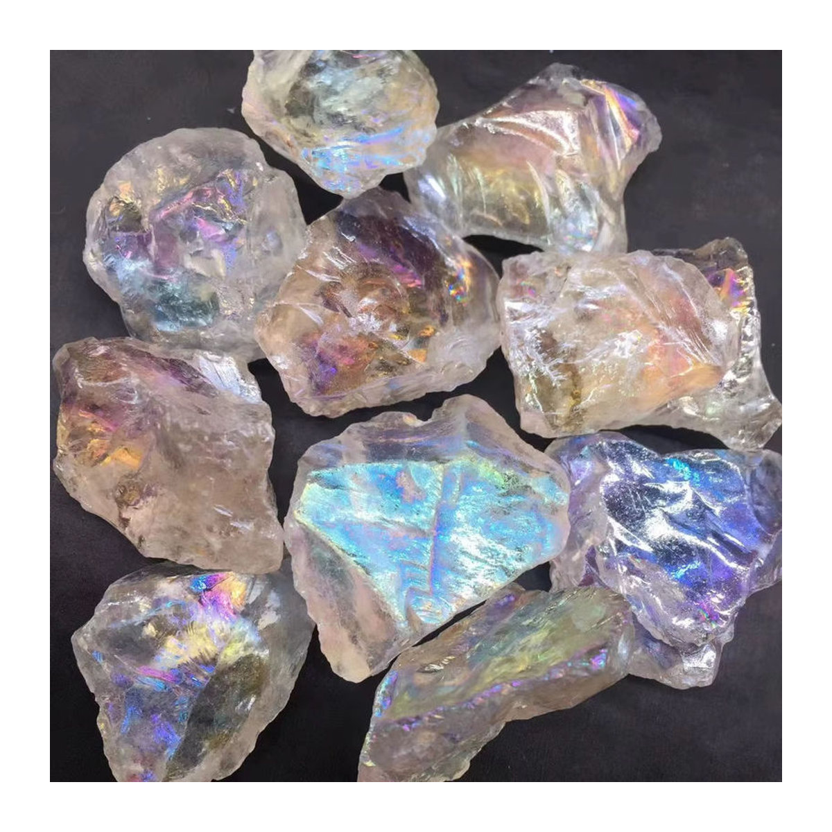 CrystalHola Angel Aura Quarz Stein, roher Regenbogen Quarz in mehrfarbig, unregelmäßige Form zur Dekoration und für dein Handwerk - Bild 4