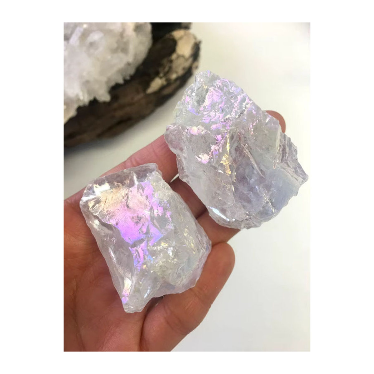 CrystalHola Angel Aura Quarz Stein, roher Regenbogen Quarz in mehrfarbig, unregelmäßige Form zur Dekoration und für dein Handwerk - Bild 5