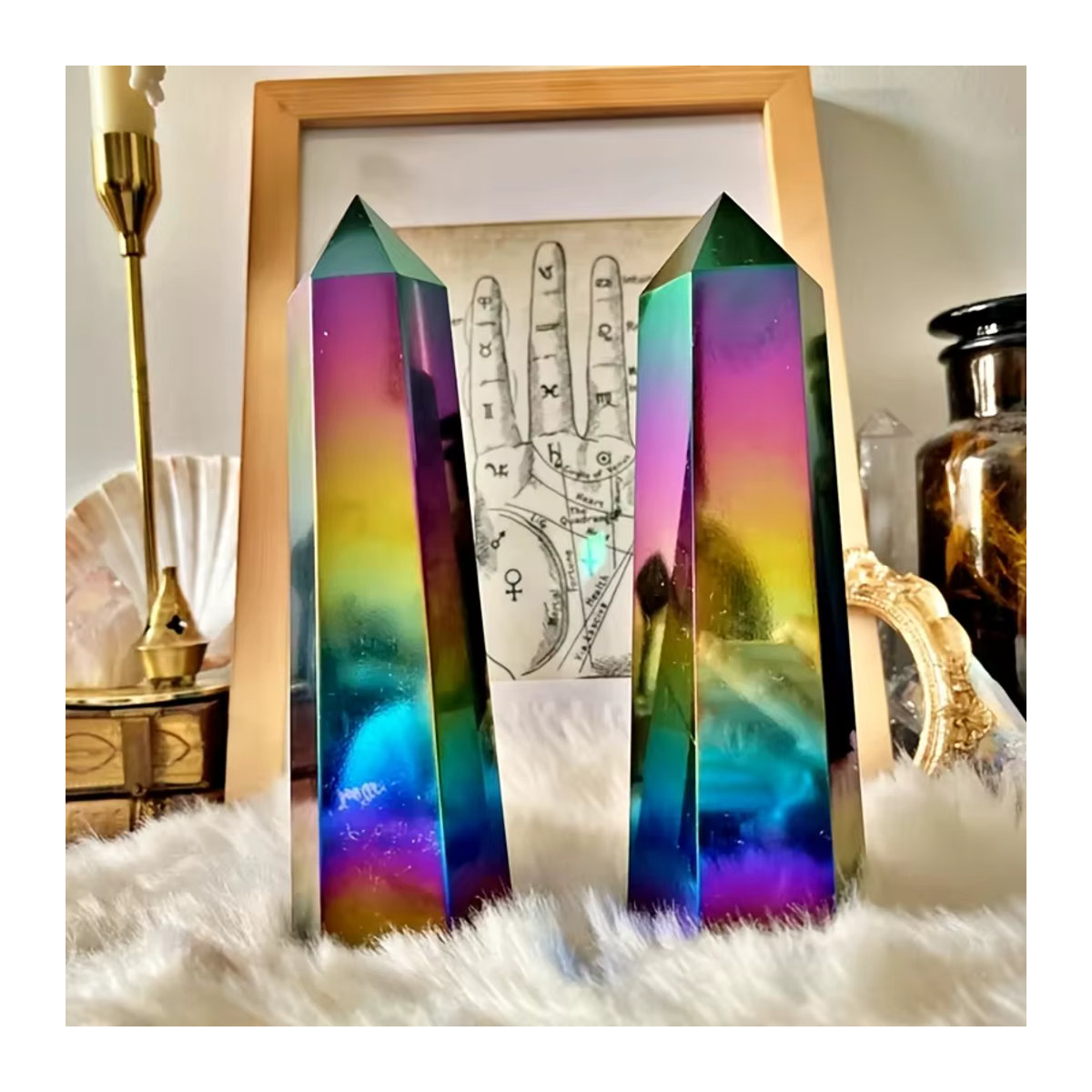 CrystalHola Aura-Obsidian-Kristallturm in mehrfarbig, schillernder Regenbogenoptik, geometrischer Stein für Schmuckherstellung und Dekoration - Bild 2