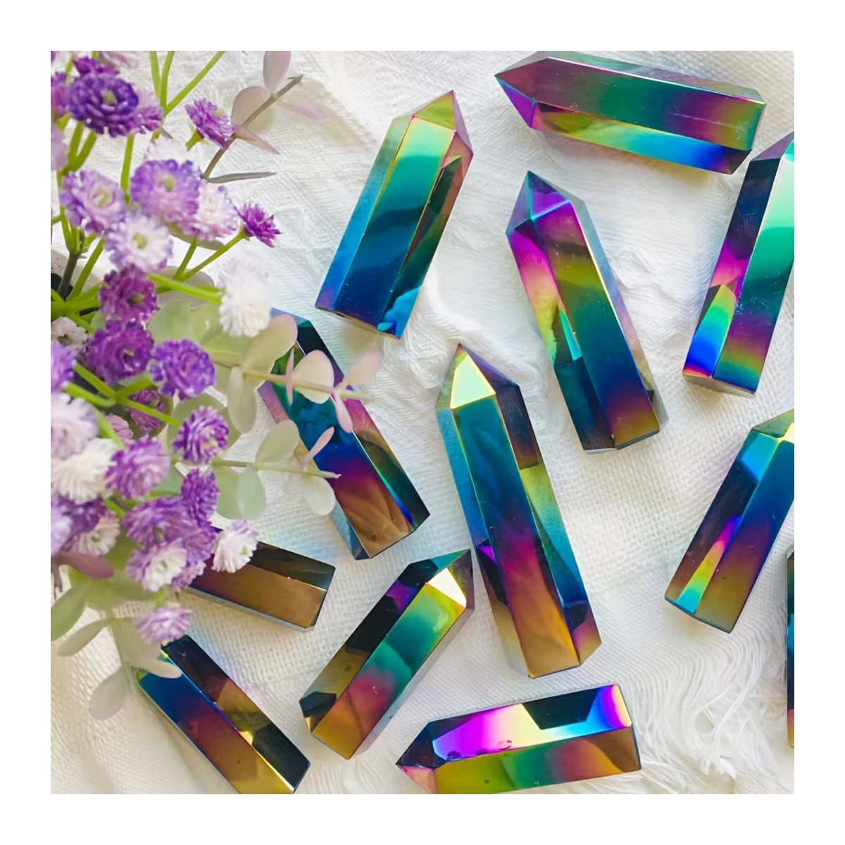 CrystalHola Aura-Obsidian-Kristallturm in mehrfarbig, schillernder Regenbogenoptik, geometrischer Stein für Schmuckherstellung und Dekoration - Bild 3