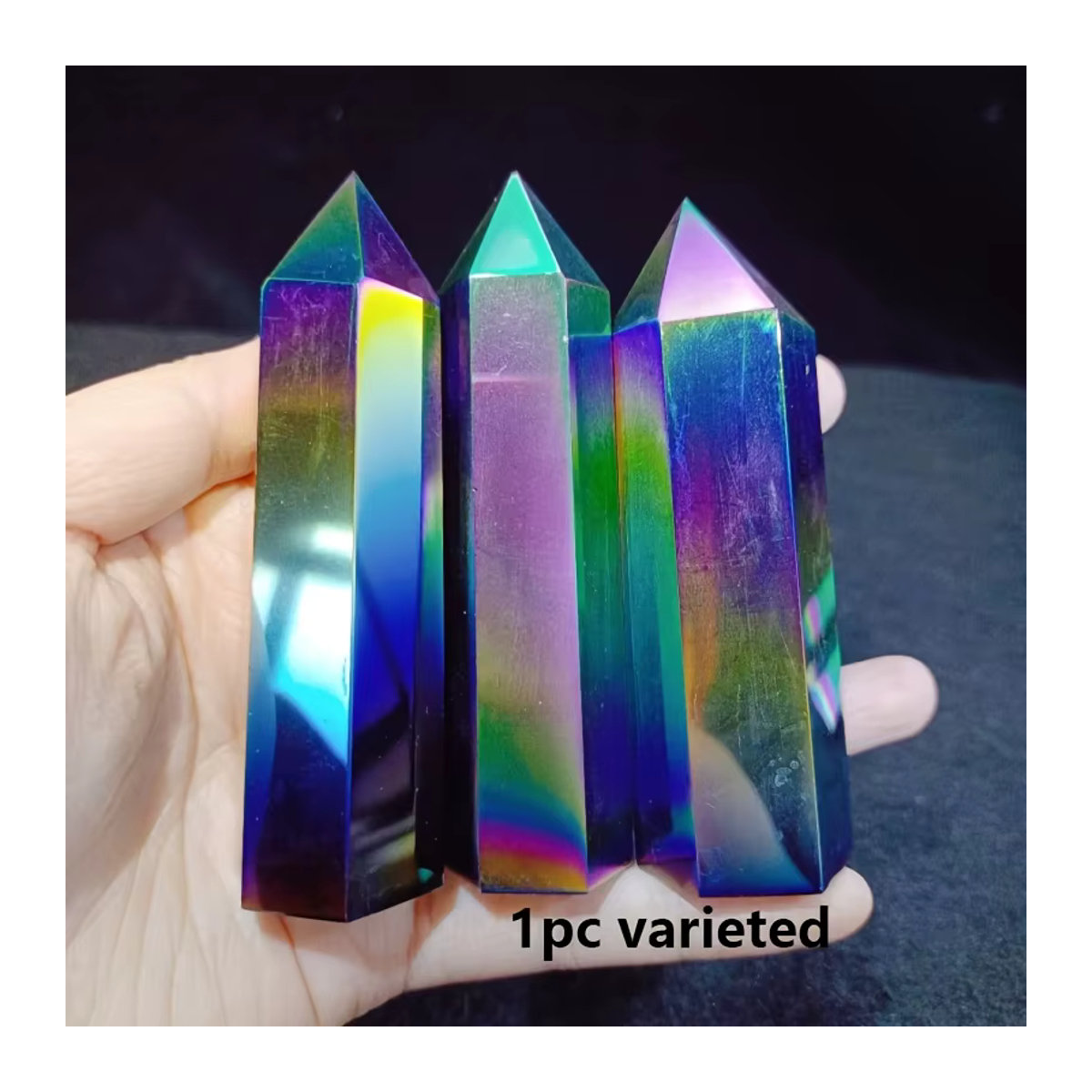 CrystalHola Aura-Obsidian-Kristallturm in mehrfarbig, schillernder Regenbogenoptik, geometrischer Stein für Schmuckherstellung und Dekoration - Bild 4