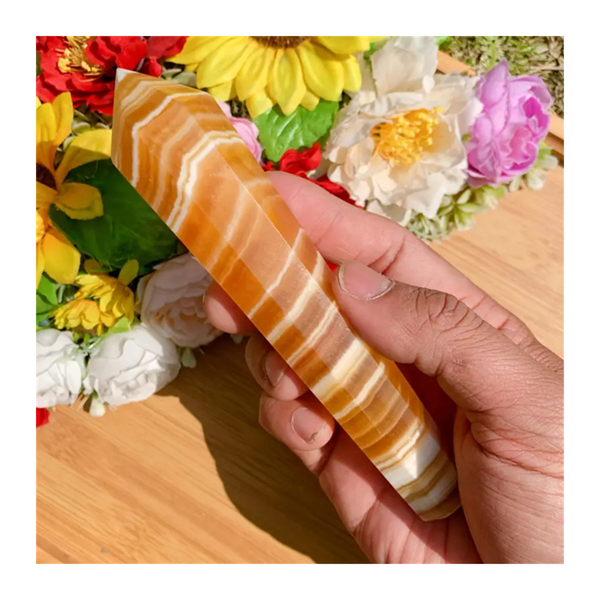 CrystalHola Calcit-Kristall-Zepterstab in Orange und Gelb mit floraler Schnitzerei für DIY-Schmuck - Bild 1