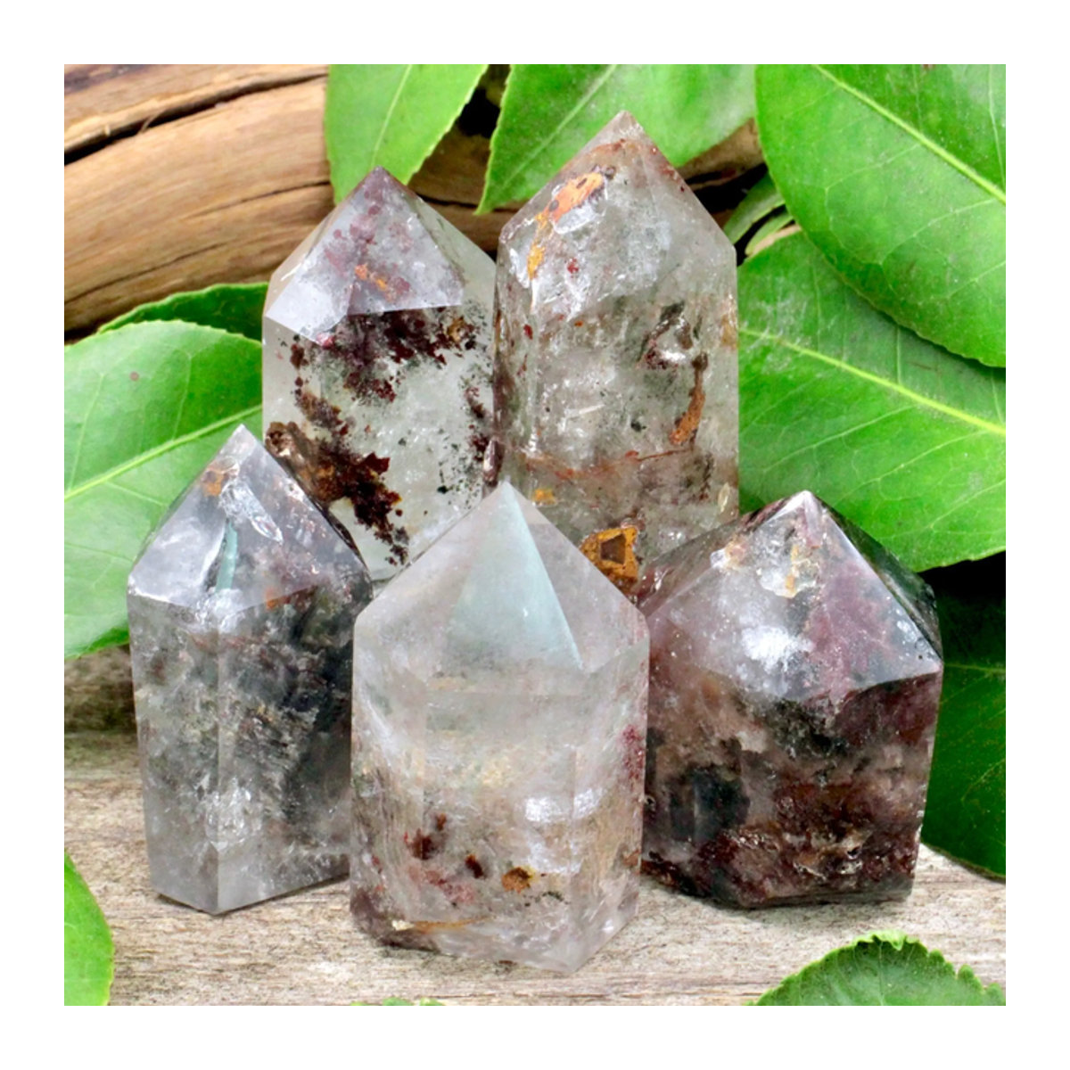 CrystalHola Grüner Geisterstein in Säulenform, Handgeschnitzter natürlicher Stein in Grün und Mehrfarbig, Abstraktes geometrisches Wohndekor - Bild 1