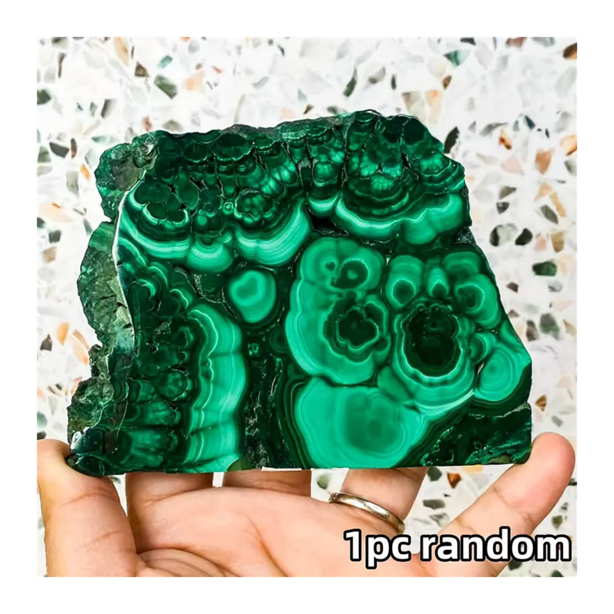 CrystalHola Malachit Kristall-Scheibe in Grün, unregelmäßige Stein-Mineralprobe im Bohemian-Stil - Bild 2