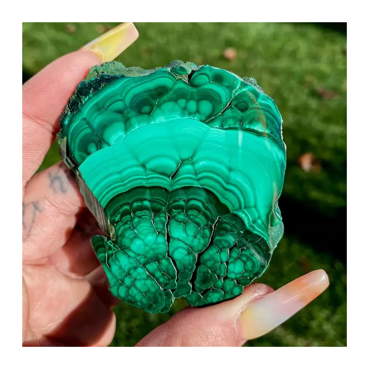 CrystalHola Malachit Kristall-Scheibe in Grün, unregelmäßige Stein-Mineralprobe im Bohemian-Stil - Bild 4