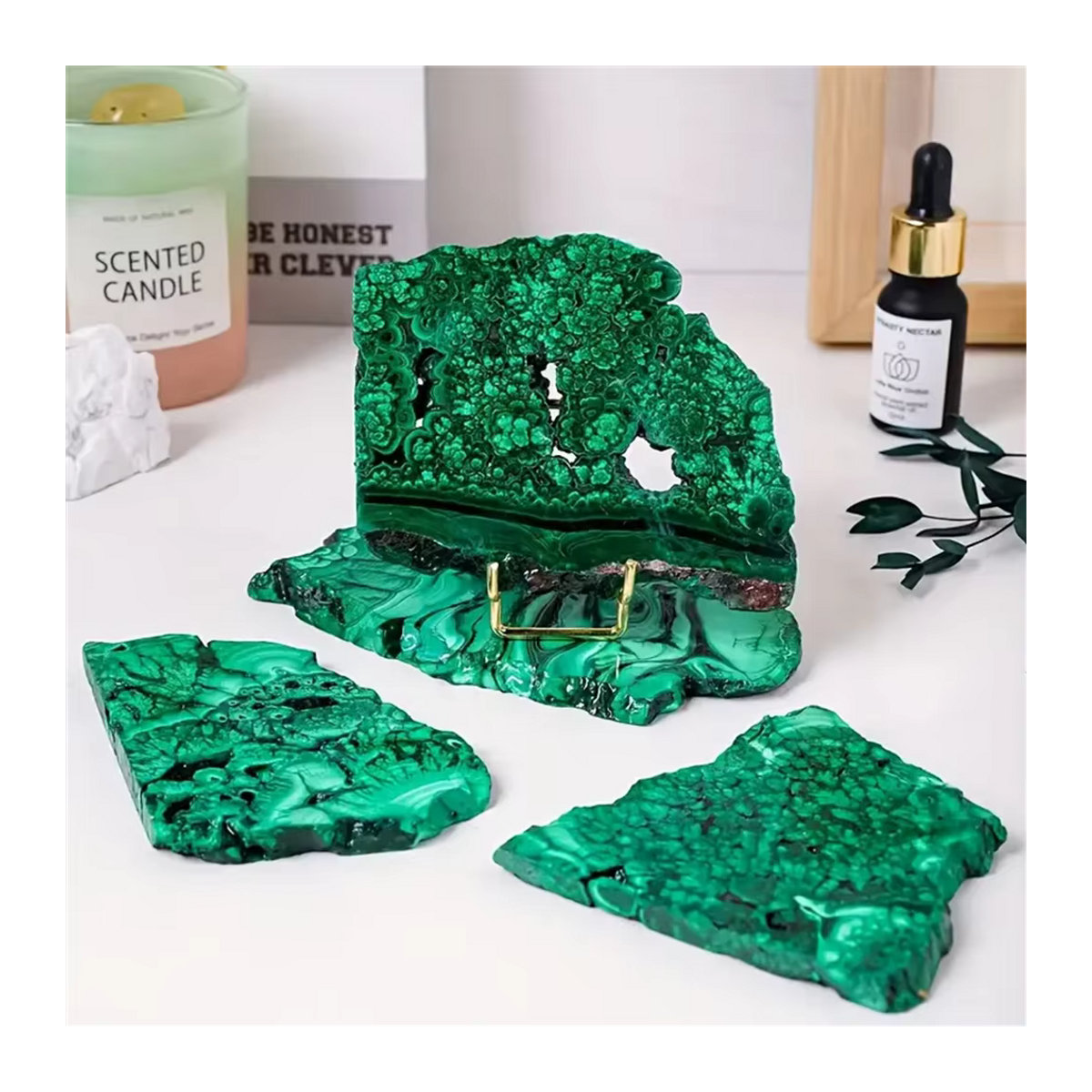 CrystalHola Malachit Kristall-Scheibe in Grün, unregelmäßige Stein-Mineralprobe im Bohemian-Stil - Bild 5