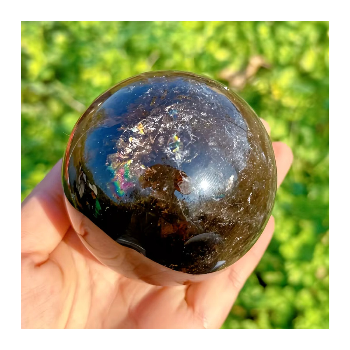 CrystalHola Natürliche Regenbogen-Rauchquarz-Kugel in Braun und Mehrfarbig als Dekoration und Massage-Stein - Bild 6