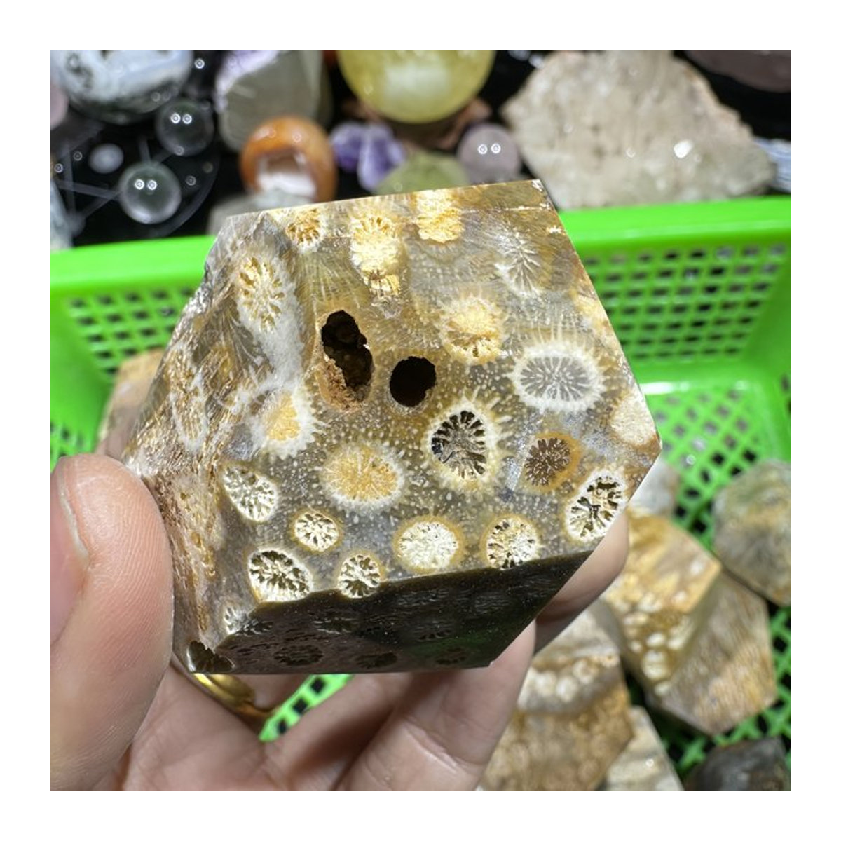 CrystalHola Naturstein in unregelmäßiger Korallen-Jade-Form mit abstraktem Muster, mehrfarbig - Bild 1