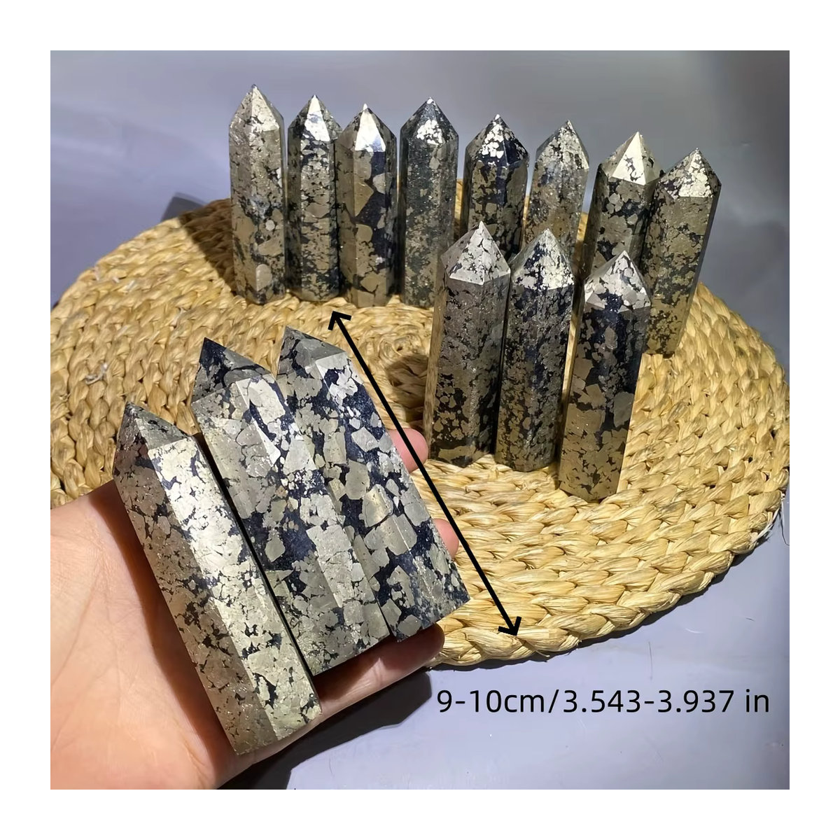 CrystalHola Pyrit Turm aus Naturstein in Gold, Geometrische Kristall Säule für spirituelle Energie und Chakra-Balance - Bild 3