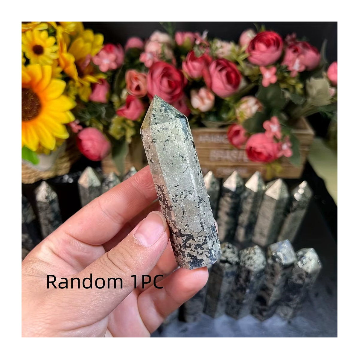 CrystalHola Pyrit Turm aus Naturstein in Gold, Geometrische Kristall Säule für spirituelle Energie und Chakra-Balance - Bild 6