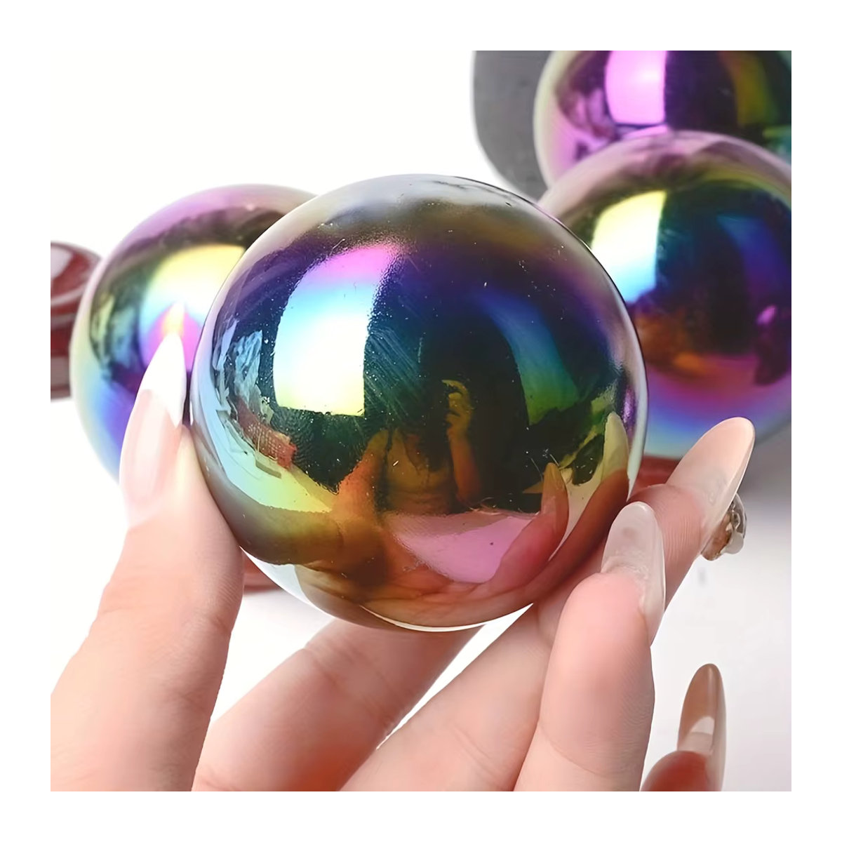 CrystalHola Regenbogen Aura-Obsidian Kristallkugel in Mehrfarbig mit Cyberpunk-Ästhetik - Bild 2