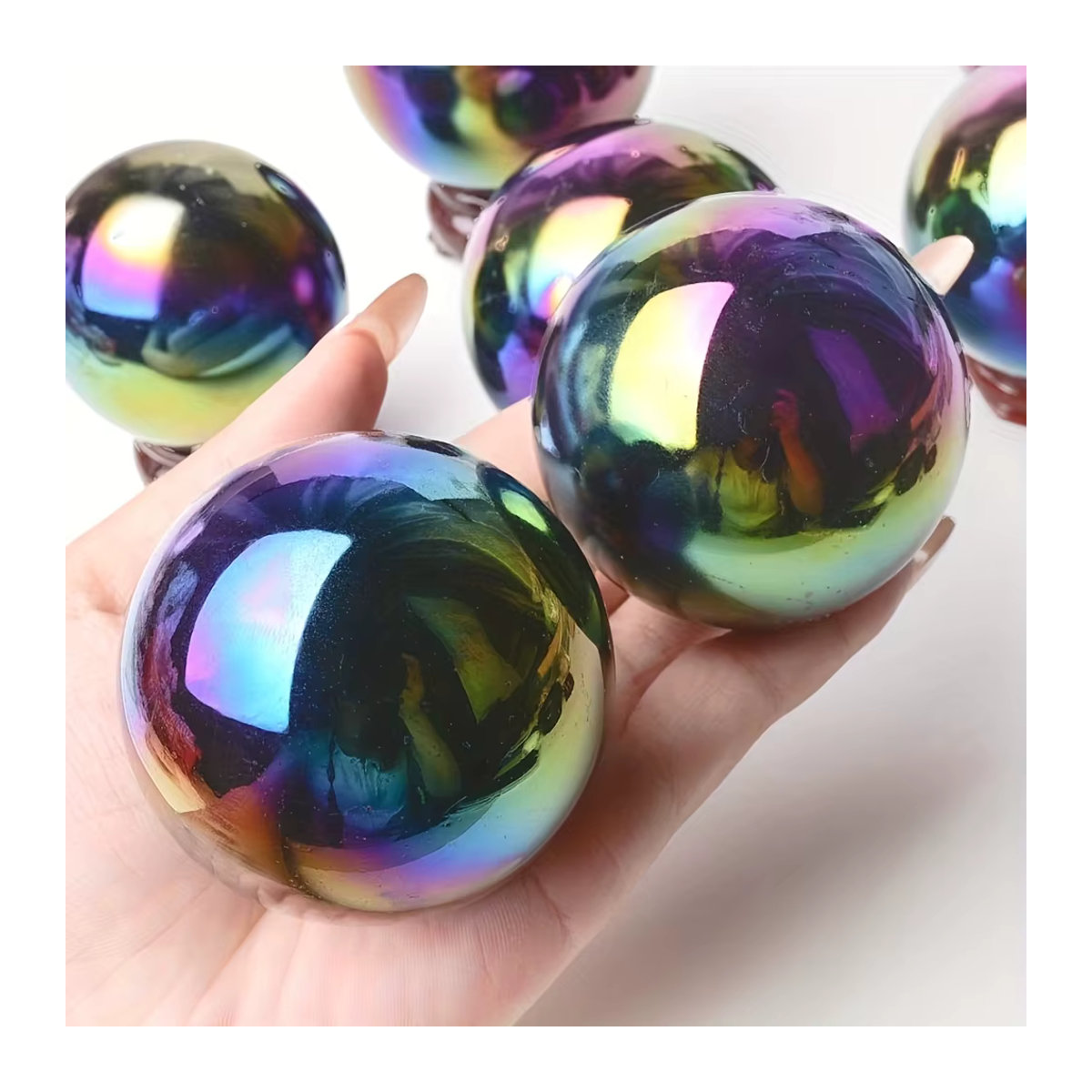 CrystalHola Regenbogen Aura-Obsidian Kristallkugel in Mehrfarbig mit Cyberpunk-Ästhetik - Bild 6