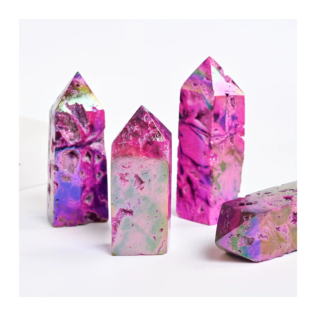 CrystalHola Regenbogen-Aura Sphalerit Kristallturm in Lila, schillernder Prismen-Obelisk aus Kunstharz - Bild 6