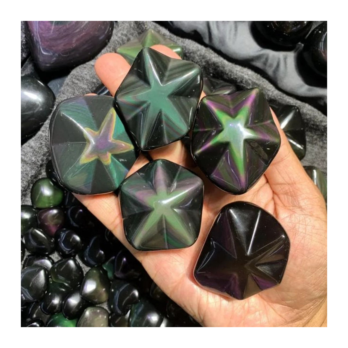 CrystalHola Regenbogen-Obsidian Stern aus Stein in Schwarz und Mehrfarbig zur Heimdekoration - Bild 1