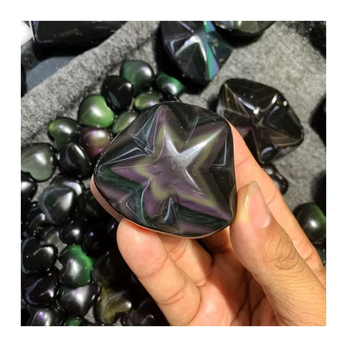 CrystalHola Regenbogen-Obsidian Stern aus Stein in Schwarz und Mehrfarbig zur Heimdekoration - Bild 2