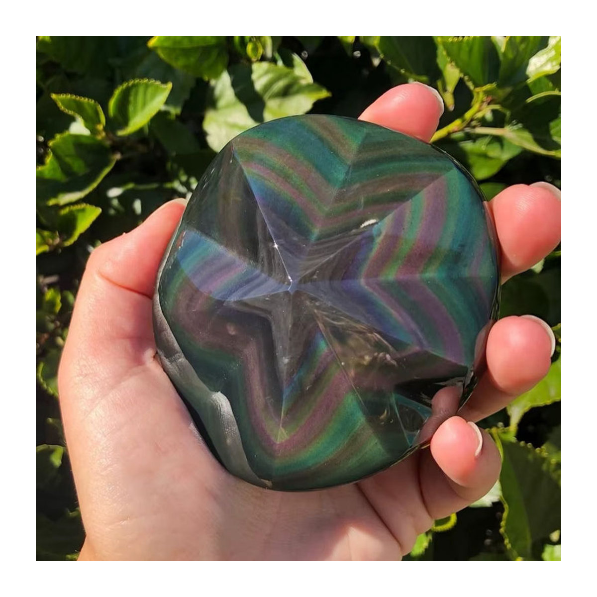CrystalHola Regenbogen-Obsidian Stern aus Stein in Schwarz und Mehrfarbig zur Heimdekoration - Bild 4
