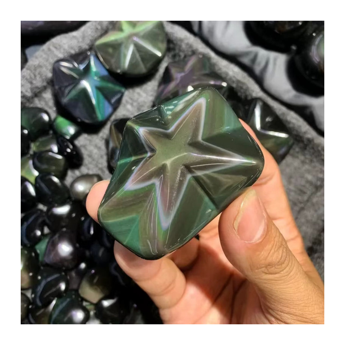 CrystalHola Regenbogen-Obsidian Stern aus Stein in Schwarz und Mehrfarbig zur Heimdekoration - Bild 5