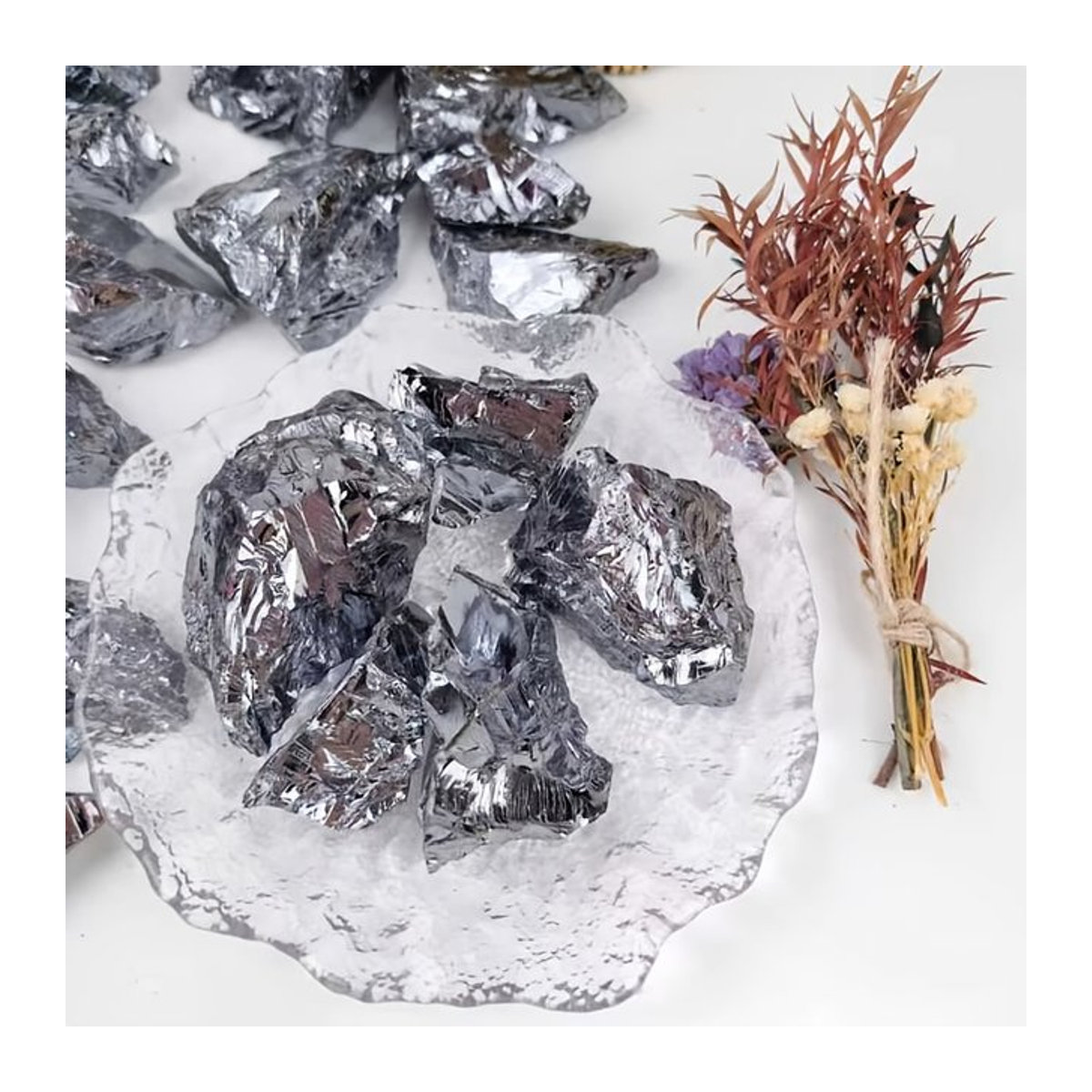 CrystalHola Terahertz-Stein aus natürlichem Quarz, unregelmäßiger grober Kristallstein in Silber, 100 g - Bild 1