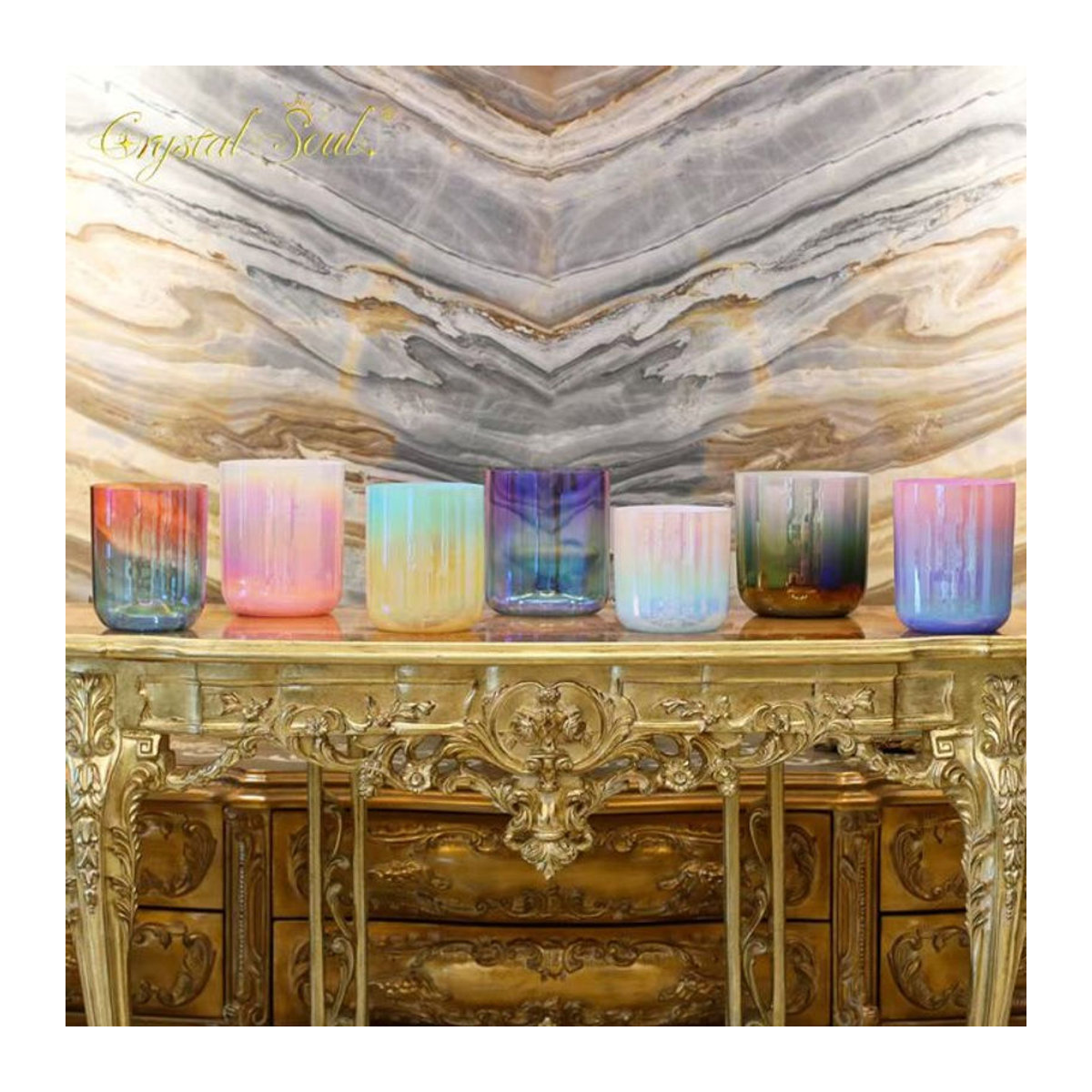 CrystalSoul 432Hz Dazzling Gradient Alchemy Kristall Klangschale in Mehrfarbig mit Zubehör und Tasche - Bild 1