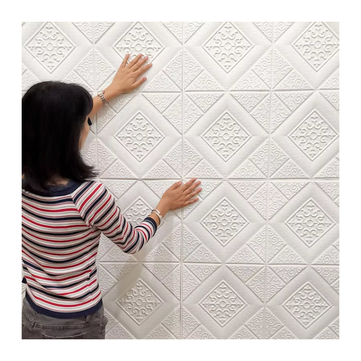 CTZSOOP 3D Wandpaneel Selbstklebend Weiß Geometrisch Klassisch B/B: 35 x 35 cm - Bild 1