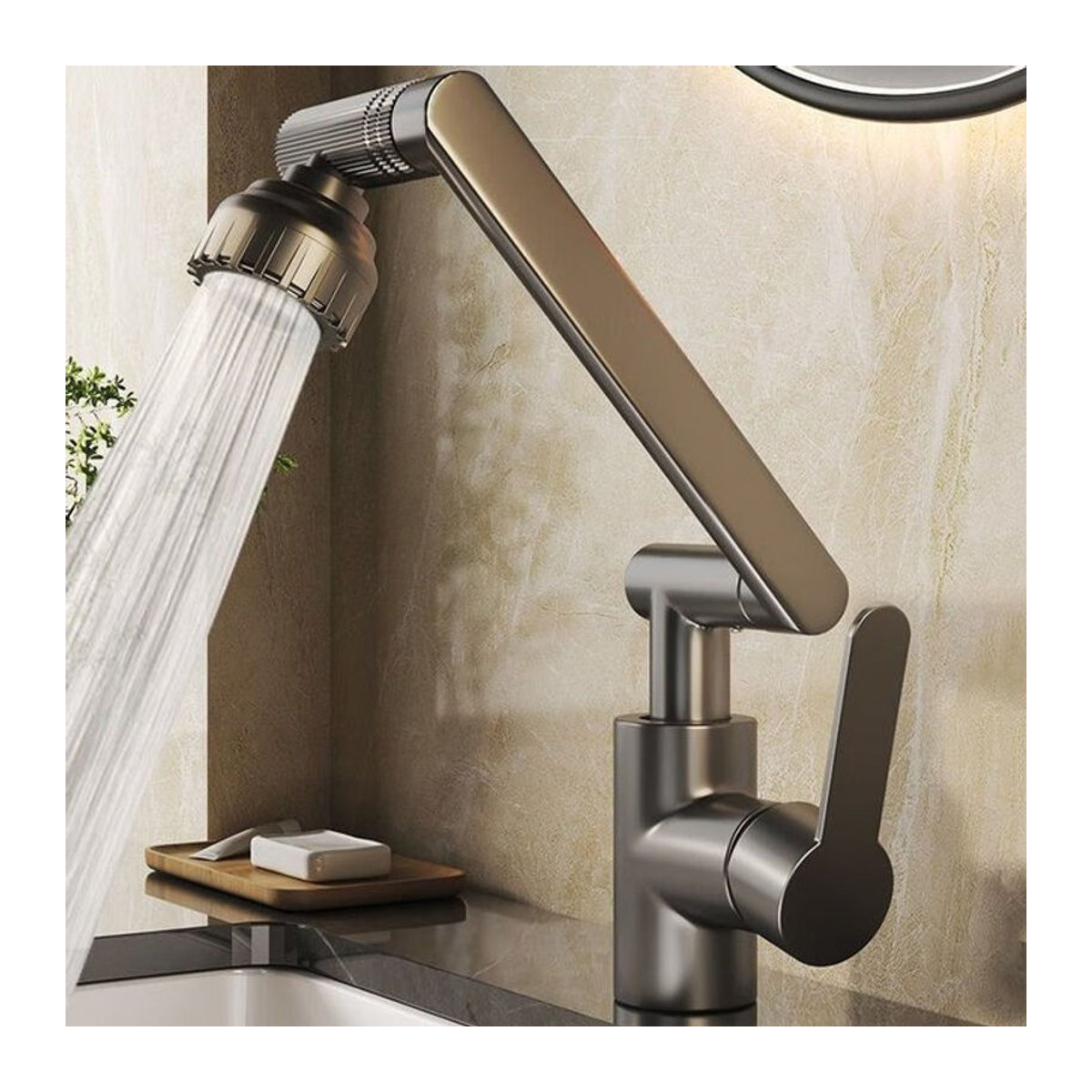 ctzszzmm Universal Rotierender Dual-Modus Wasserhahn mit mechanischem Arm für Küche und Badezimmer in Schwarz oder Nickel matt - Bild 1